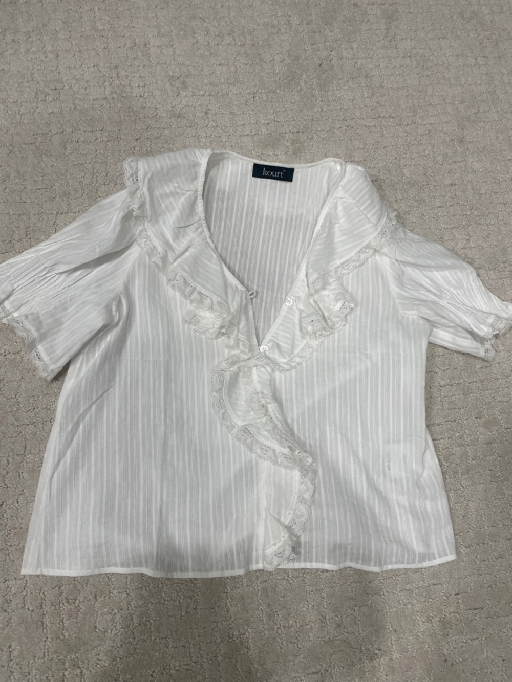 Kourt Lace-Trim White Ruffle Front Blouse